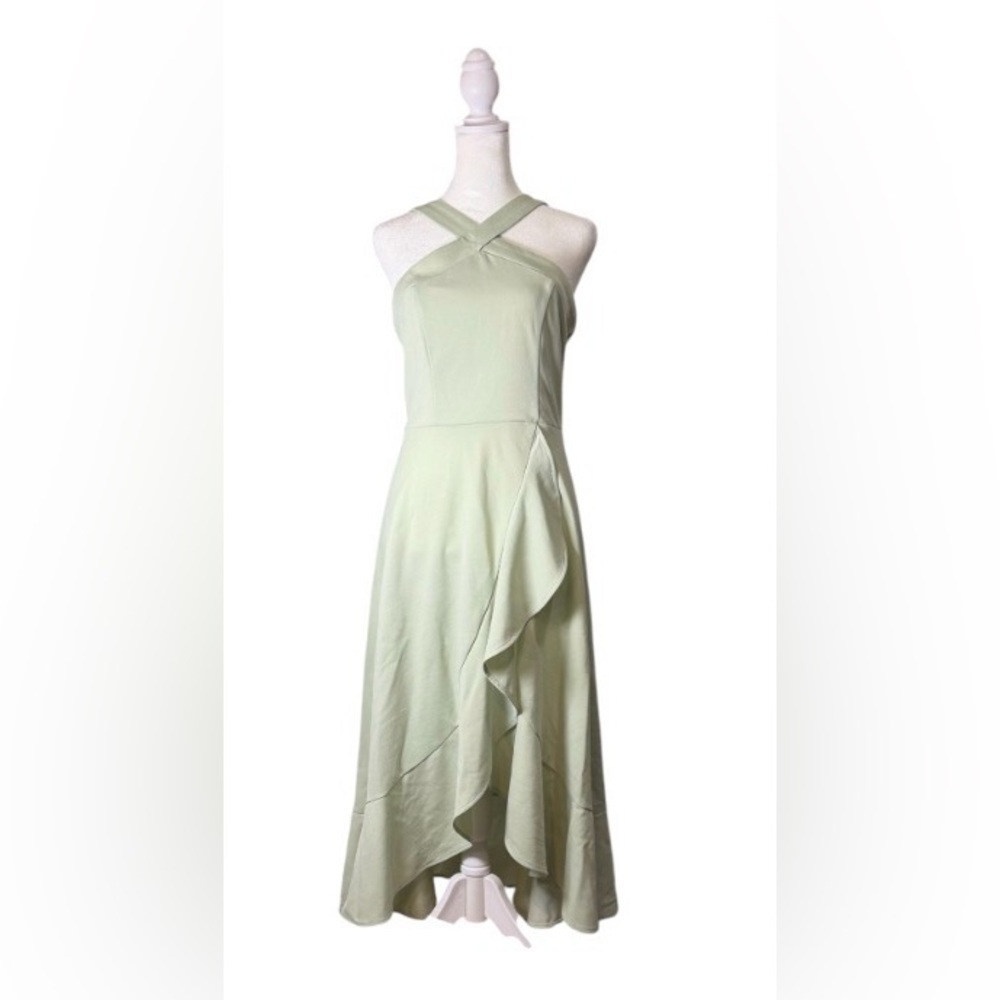 Sage Crisscross Halter High-Low Dress. Size Medium. Garden Party. Summer Wedding